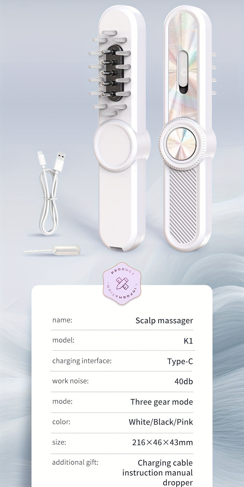 GLOWÉA USB Smart Electric Hair Oil Applicator Brush GLOWÉA