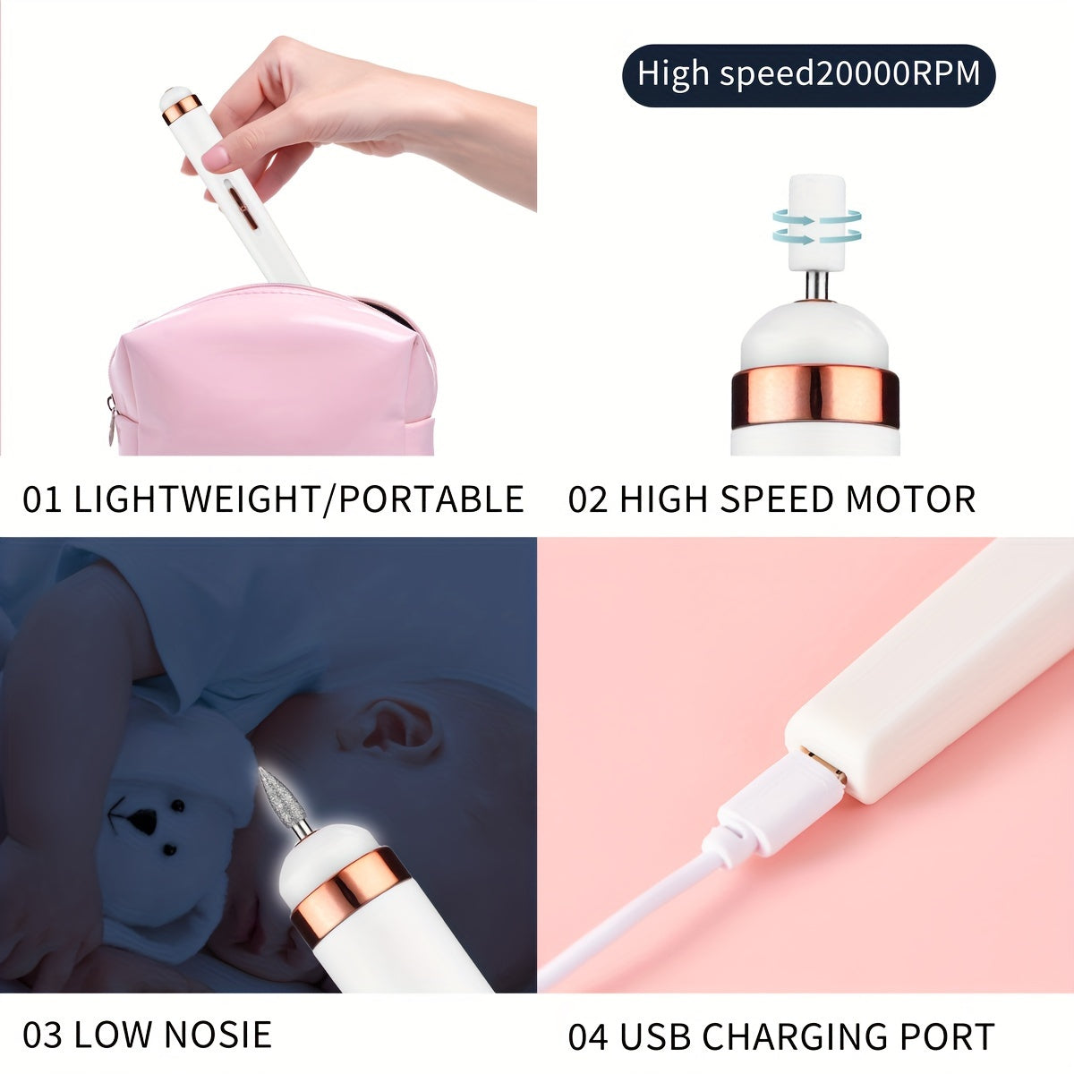 GLOWÉA USB Rechargeable Nail Drill Kit - Dual-Speed Electric Manicure Tool GLOWÉA