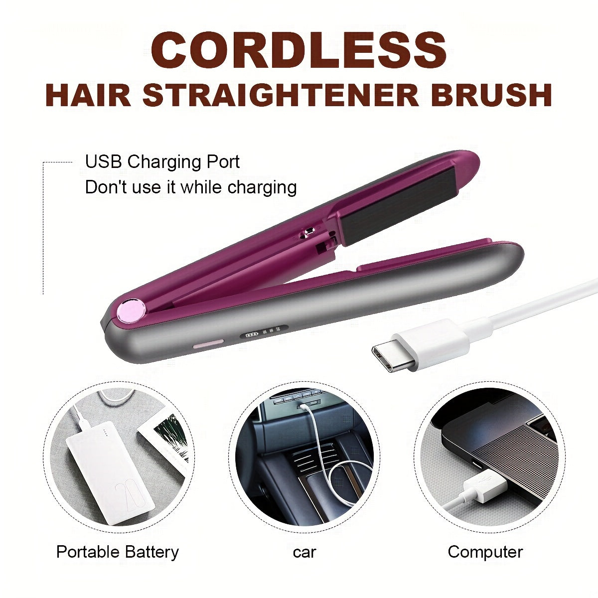 GLOWÉA Cordless Hair Straightener and Curler - USB Rechargeable GLOWÉA