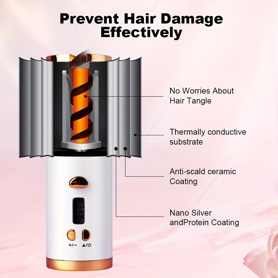 GLOWÉA Portable Cordless Automatic Curling Iron - USB Rechargeable GLOWÉA