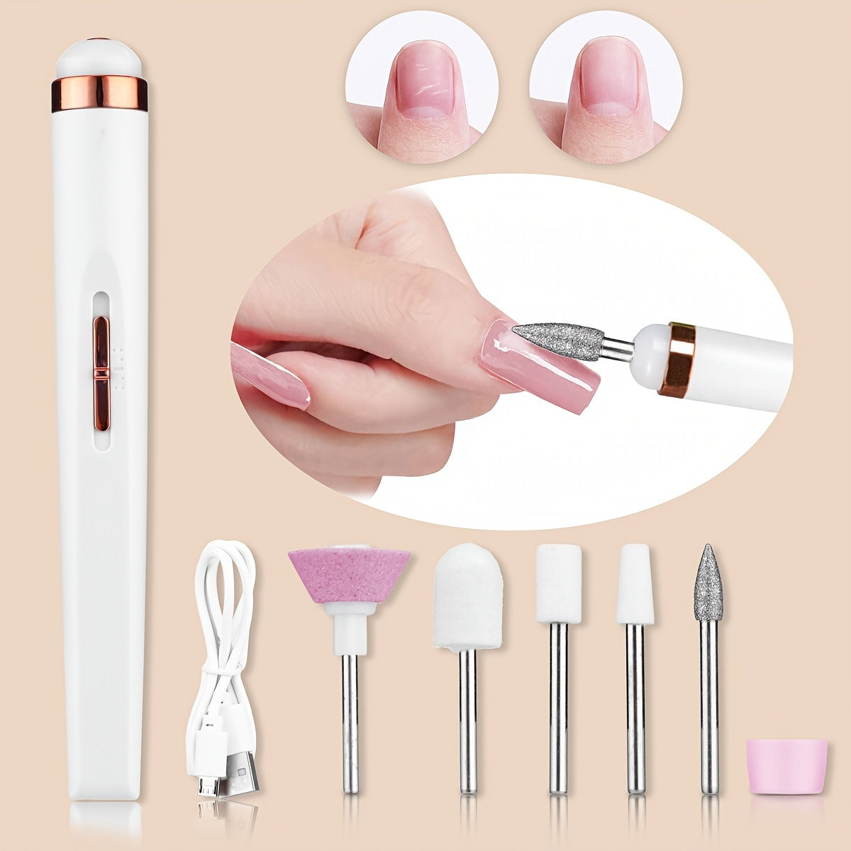 GLOWÉA USB Rechargeable Nail Drill Kit - Dual-Speed Electric Manicure Tool GLOWÉA