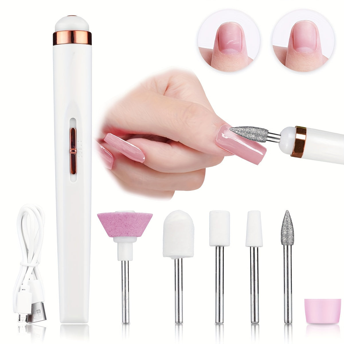 GLOWÉA USB Rechargeable Nail Drill Kit - Dual-Speed Electric Manicure Tool GLOWÉA