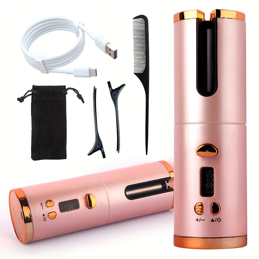 GLOWÉA Portable Cordless Automatic Curling Iron - USB Rechargeable GLOWÉA