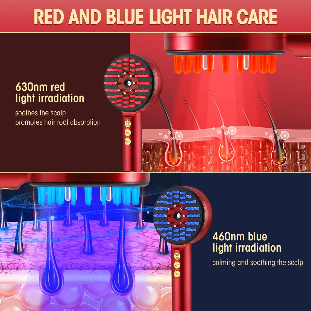 GLOWÉA 3 Modes Portable Electric Massage Comb with Red Light Therapy - GLOWÉA