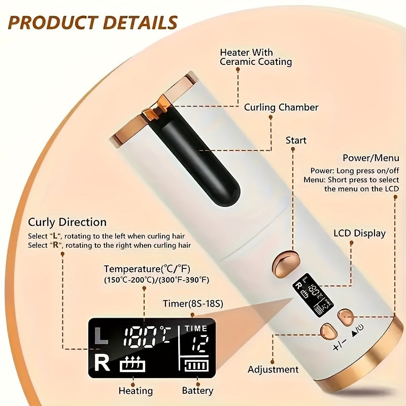 GLOWÉA 4 Seasons Wireless Automatic Hair Curler - USB Rechargeable GLOWÉA