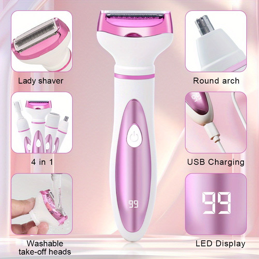 GLOWÉA 4-in-1 Electric Hair Removal Kit for Women - USB Rechargeable GLOWÉA