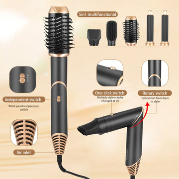Ensemble de lisseur à cheveux automatique et brosse à air chaud 5 en 1 GLOWÉA
