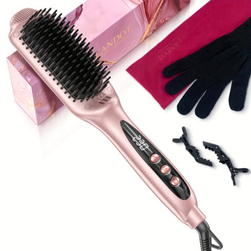 GLOWÉA Ceramic Hair Straightener Brush - Negative Ion Heated Styling Tool