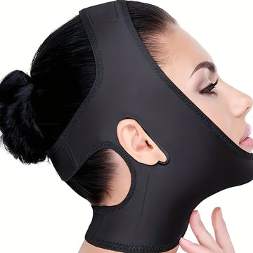 GLOWÉA Black V-Face Lifting Bandage with Double Chin Reduction Mask