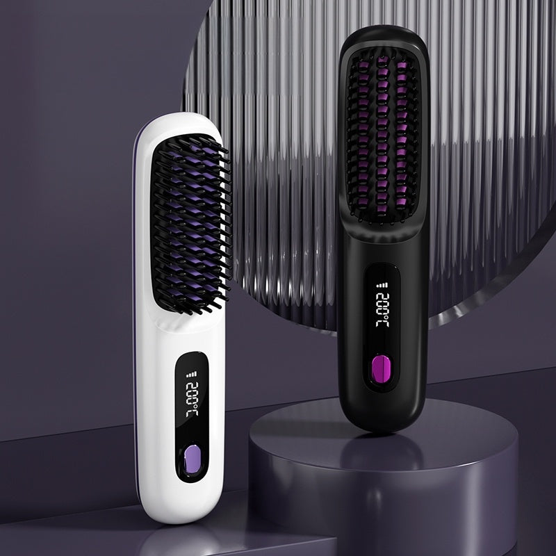 GLOWÉA Ionic Hair Straightener Brush - Portable & Rechargeable