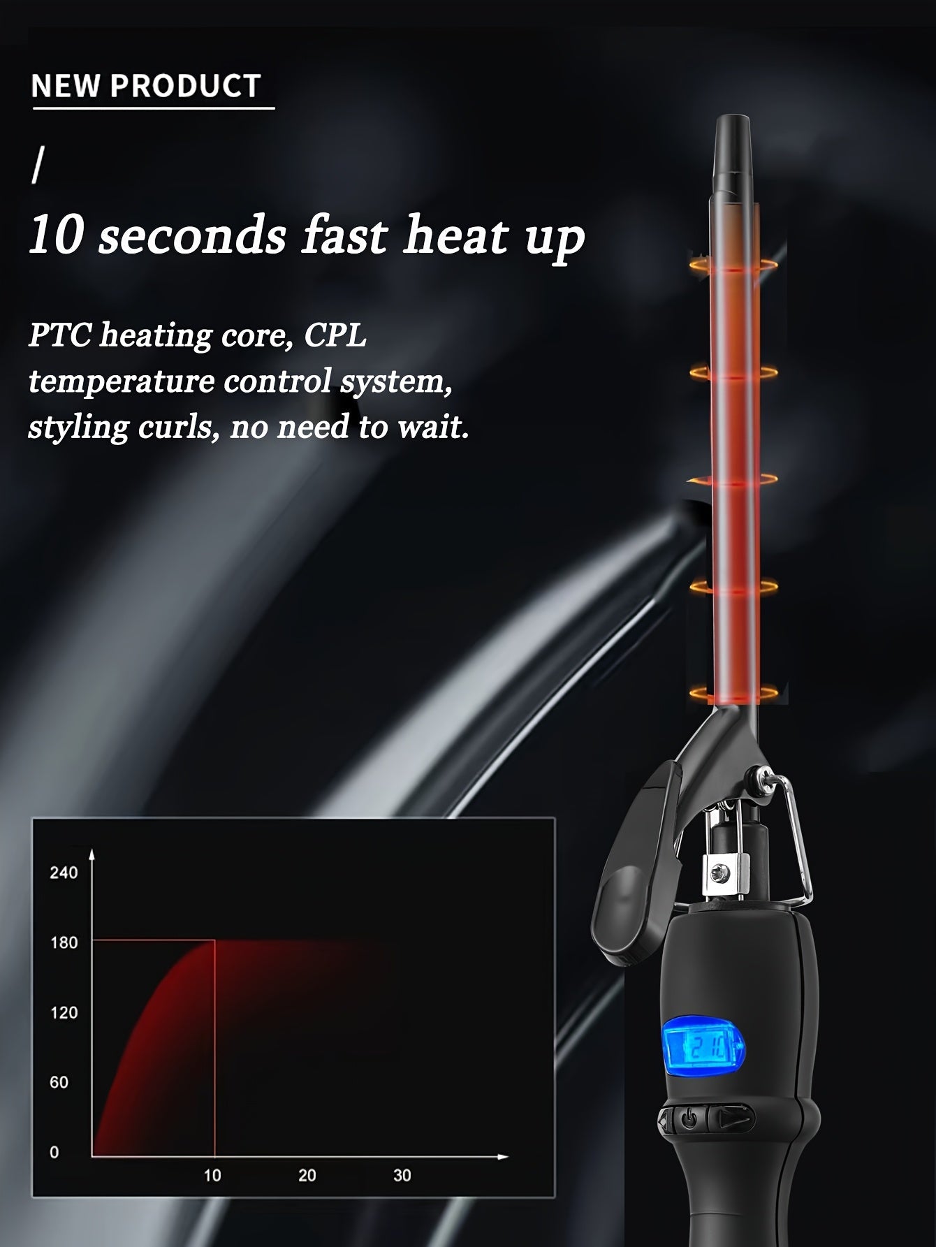 GLOWÉA 9mm Professional Hair Curling Wand with Digital Display GLOWÉA