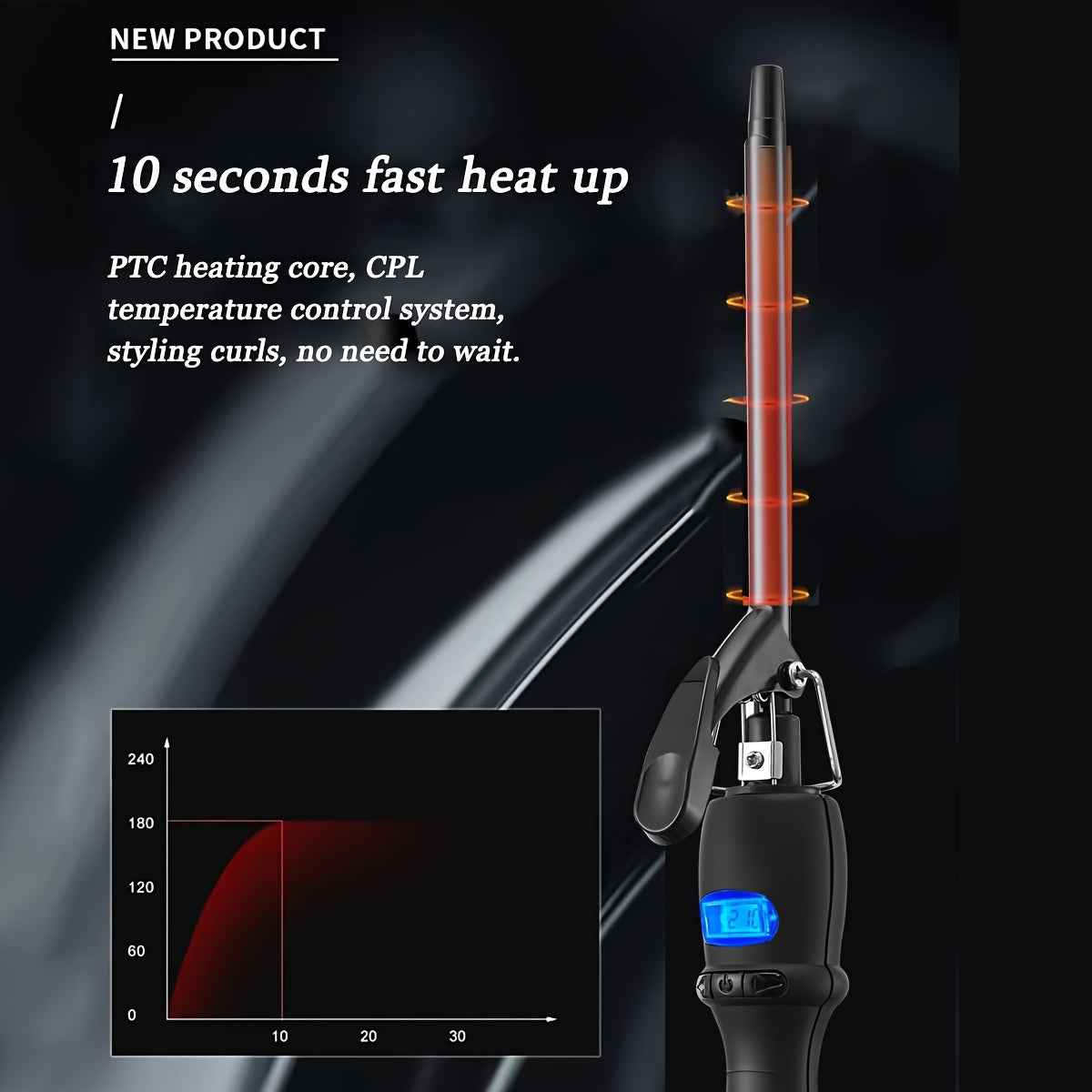 GLOWÉA 9mm Professional Hair Curling Wand with Digital Display GLOWÉA
