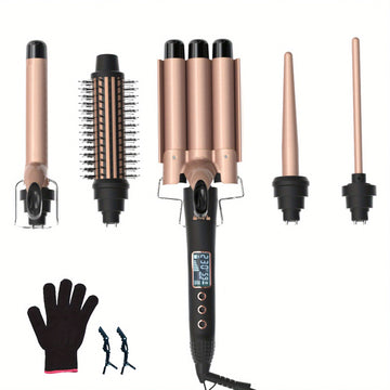Ensemble de bigoudis 5 en 1 GLOWÉA : fer à friser et brosse lissante